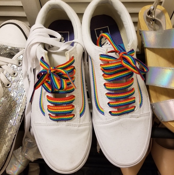 white vans with rainbow stripe